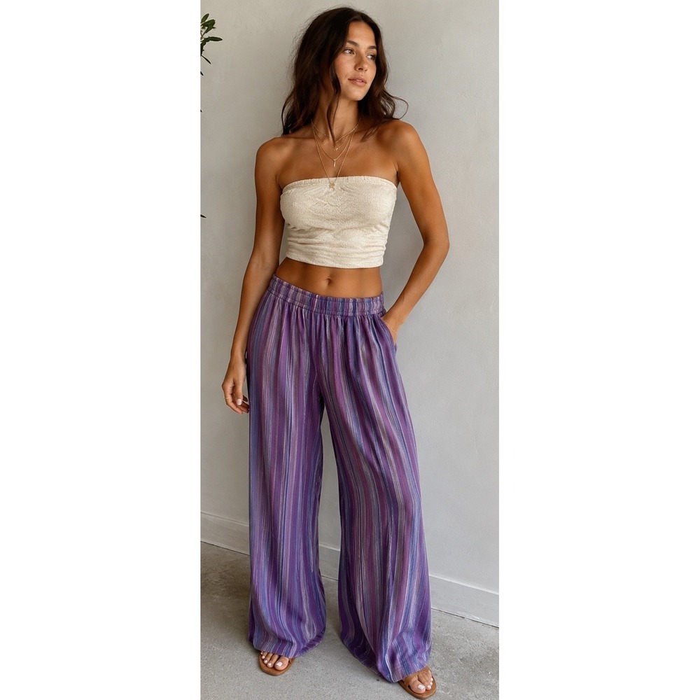 Free People Women cream Tube Top Strapless ruched Cotton Size S boho beach chic